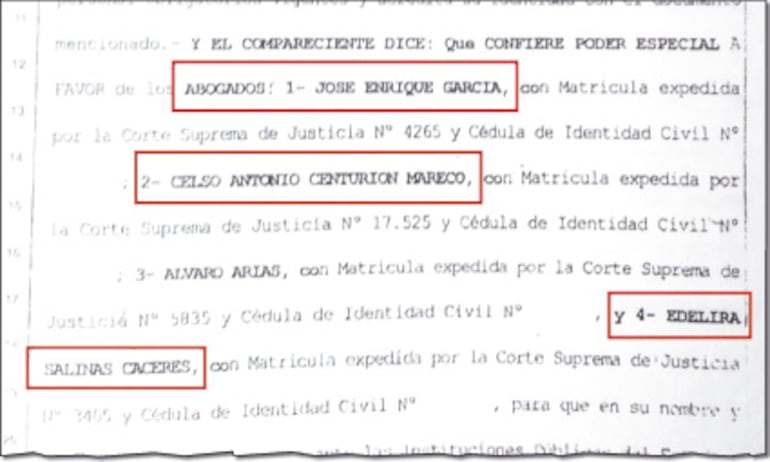 La nota presentada por el joven Palmar Cataldi, en la que otorga los permisos para que los abogados puedan accionar en su caso. Aparecen el excontralor García y el conocido Álvaro Arias.