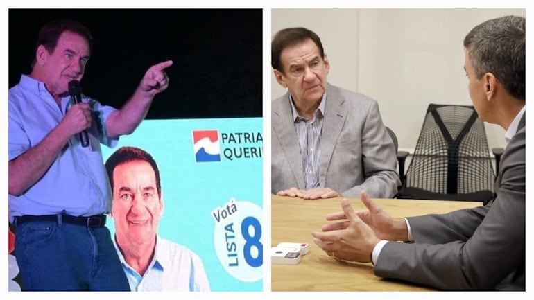 El senador Orlando Penner en campaña y el legislador ya con el Presidente Santiago Peña.