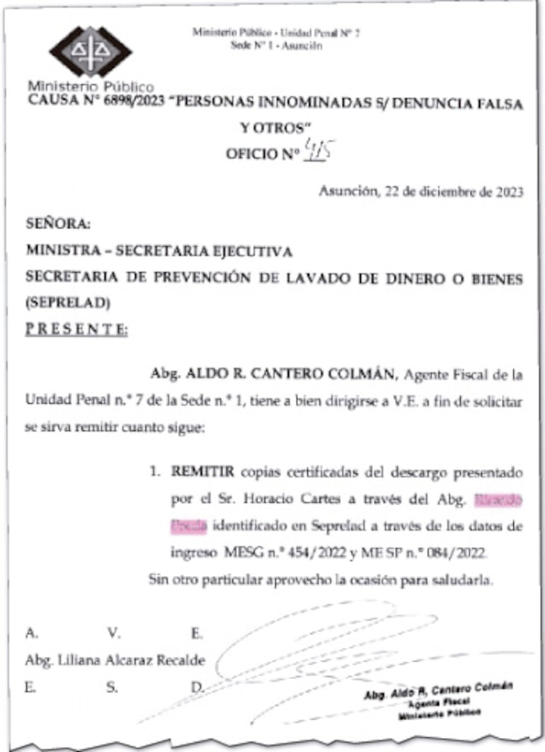 El fiscal investigado también pidió  copia de la denuncia de Santiago Peña contra Espínola.