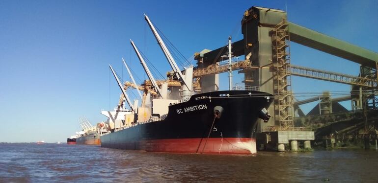 Por primera vez en la historia Argentina importa soja del Brasil, por la vía marítima, desde el Amazonas. El la foto un carguero descargando soja en uno puerto de Rosario, el mayor polo industrial sojero del mundo.