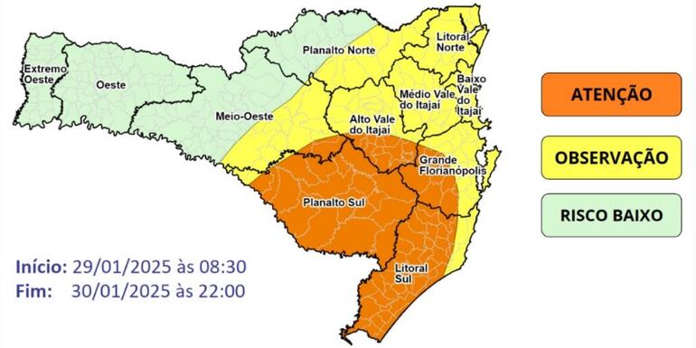 Emiten alerta por lluvias intensas en Santa Catarina.