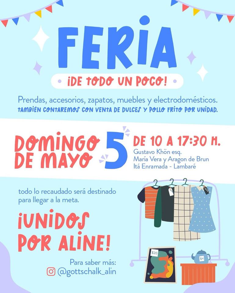 Feria solidaria "Unidos por Aline" será este domingo en Lambaré.