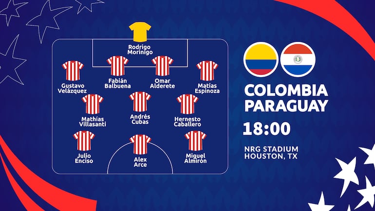 El equipo de Paraguay para medir a Colombia.