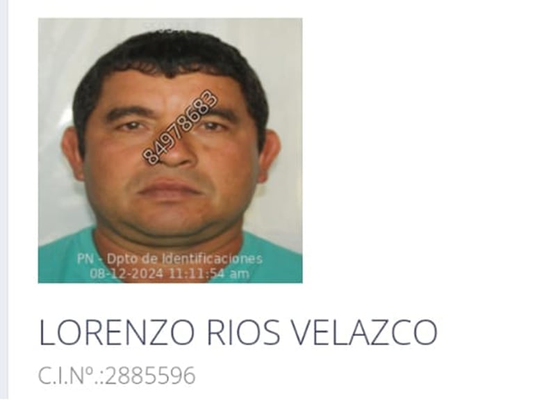 Ficha policial del mesitero Lorenzo Ríos Velazco, asesinado en Encarnación.