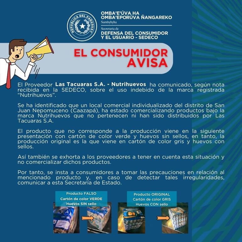 Aviso de la Sedeco sobre el caso Nutrihuevos.