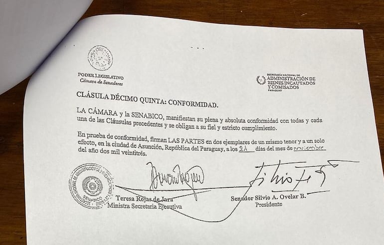 Parte final del acuerdo entre Senabico y el Congreso.