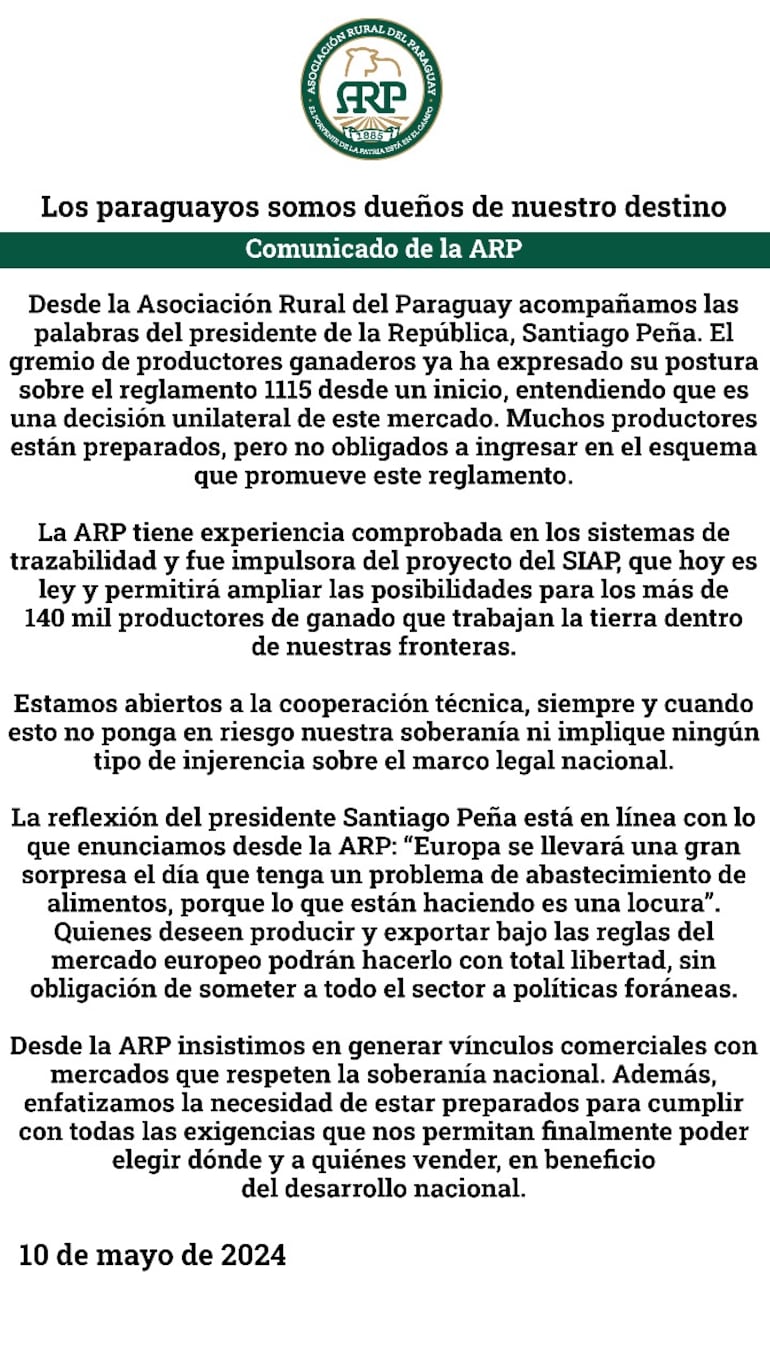 Comunicado de la ARP.