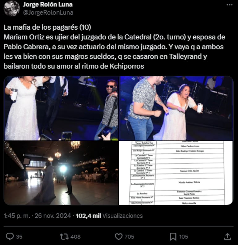 Tweet de Jorge Rolón Luna denunciando a Mariam Ortiz y su esposo Pablo Cabrera.