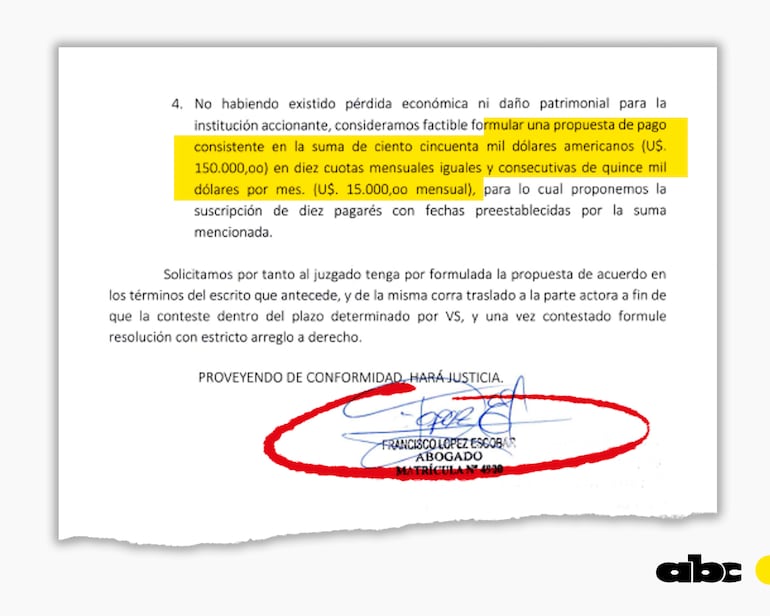 La firma de Andrea Lafarja presentó una propuesta de acuerdo ante el juzgado.