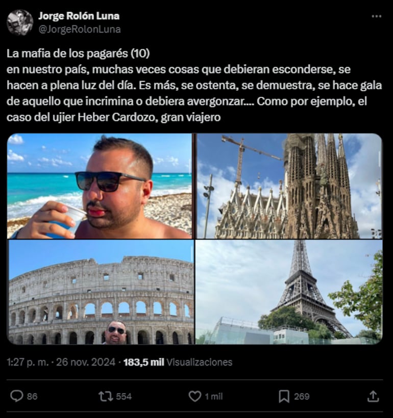 Tweet de Jorge Rolón Luna denunciando a Heber Cardozo.