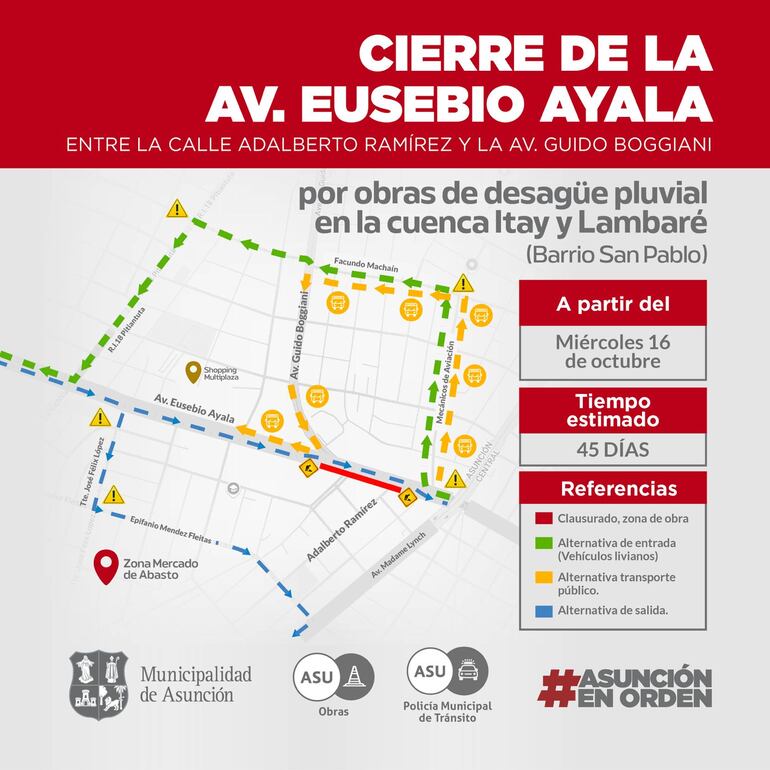 Nuevo croquis publicado por la Municipalidad de Asunción, donde se establece el recorrido que tendrá el transporte público.