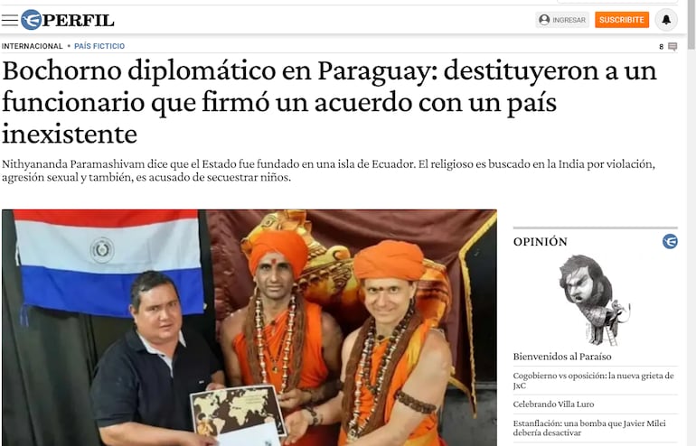 El diario argentino El Perfil también se hizo eco del caso Kailasa y Paraguay.