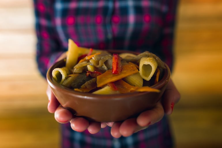 Mostacholi con mariscos.