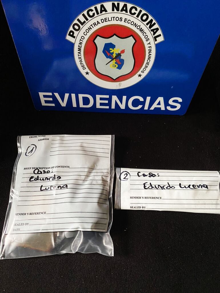 Evidencias obtenidas en el procedimiento de detención de Eduardo Lucena.