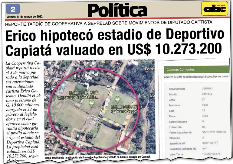 La Cooperativa Capiatá envió recién su ROS el 3 de marzo de 2022, después de estallar el megaoperativo A Ultranza.