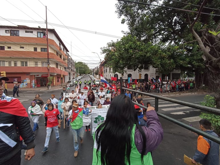 Indígenas marcha por el microcentro capitalino.