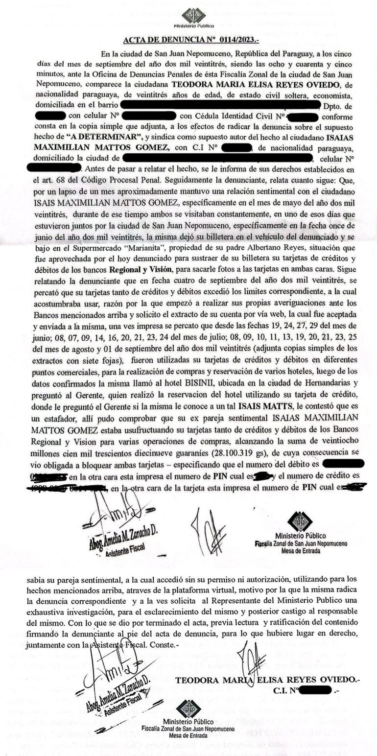 La joven denunció el caso ante el Ministerio Público.