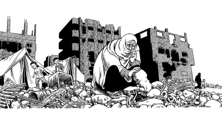 Una escena del cómic "Palestina" (2015), de Joe Sacco.