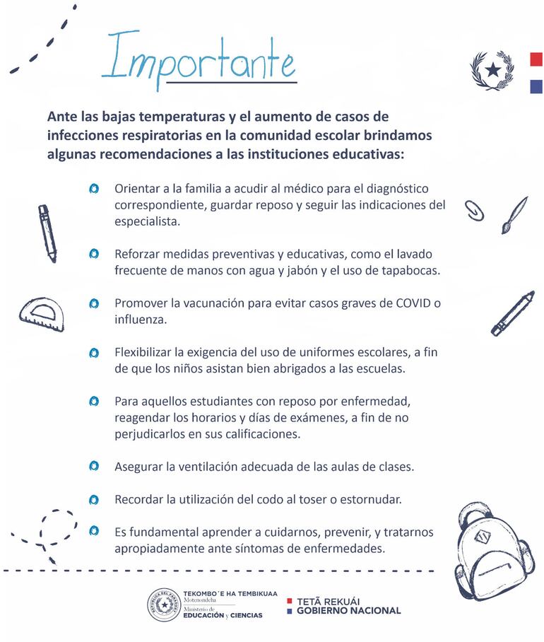 Recomendaciones del Ministerio de Educación (MEC) ante la ola de frío intenso y el aumento de afecciones respiratorias.