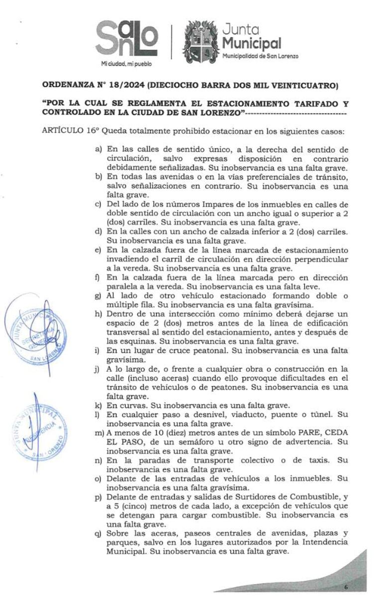 En la imagen se puede apreciar los lugares en donde está prohibido estacionar.