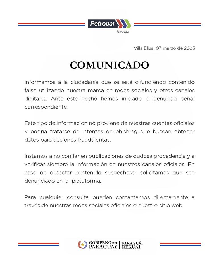 Comunicado de Petropar.