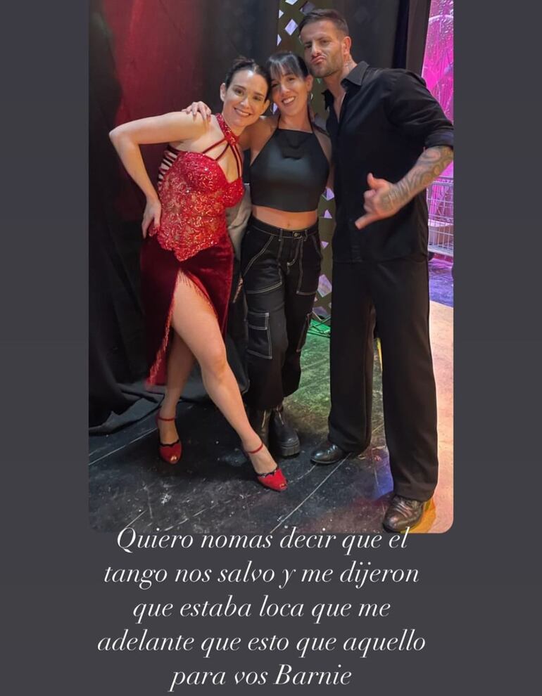 Lali González junto a su coach Coty Rossi y el bailarín Maxi Diorio. (Captura de la historia de Instagram de Lali González)