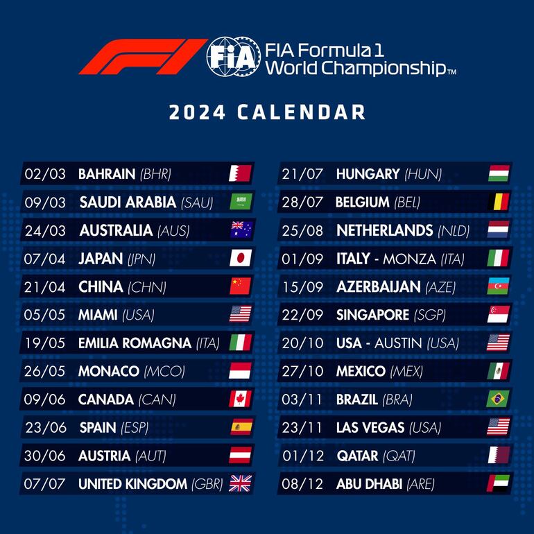Calendario F1 2024.
