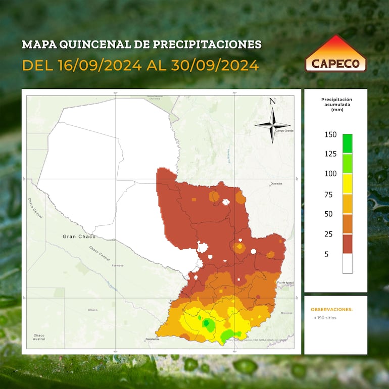 Mapa quincenal de precipitaciones de la Capeco.