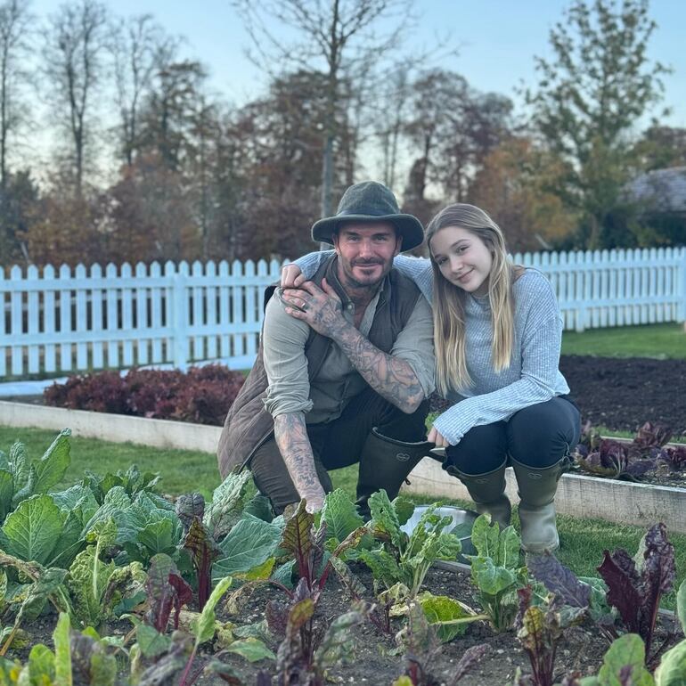 David Beckham con su hija Harper Seven en su huerta orgánica. (Instagram/David Beckham)