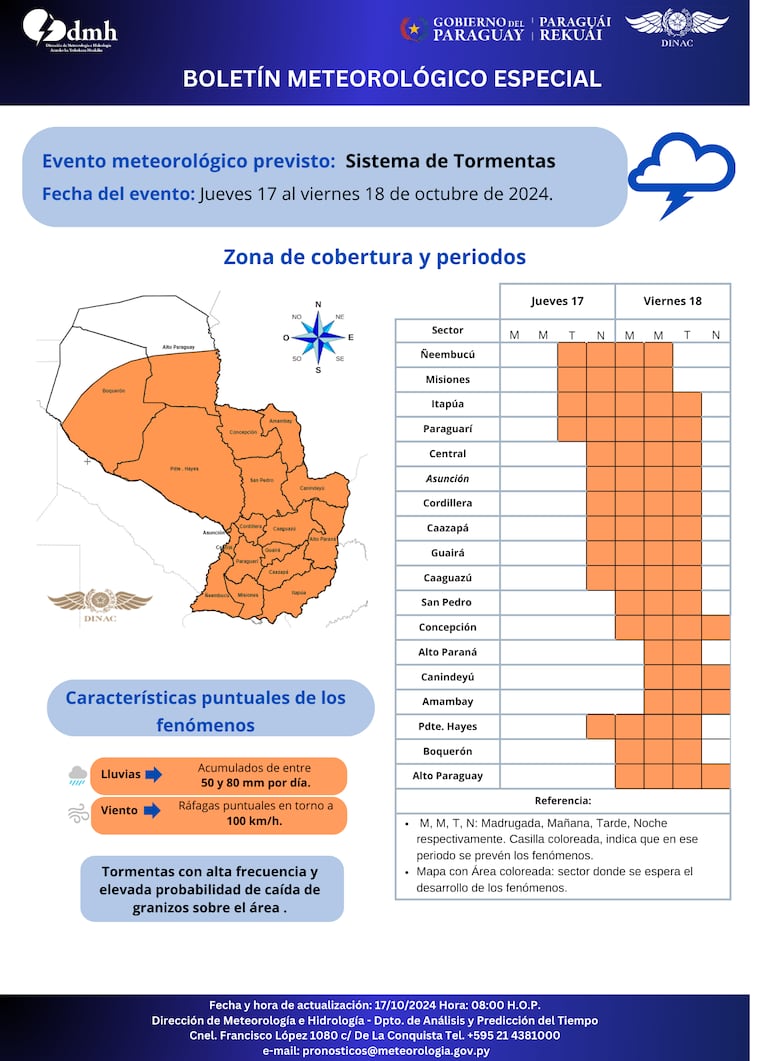 Boletín especial emitido por Meteorología este jueves.