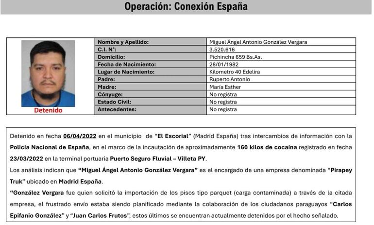 Miguel Ángel González Vergara, detenido en España