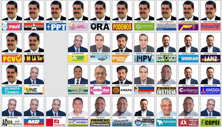 Tarjetón electoral y candidatos de las elecciones generales de Venezuela.