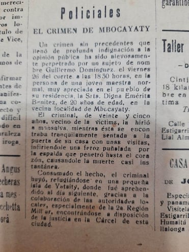 "El crimen de Mbocayaty", periódico El Surco, 3 de marzo de 1954, página 5.