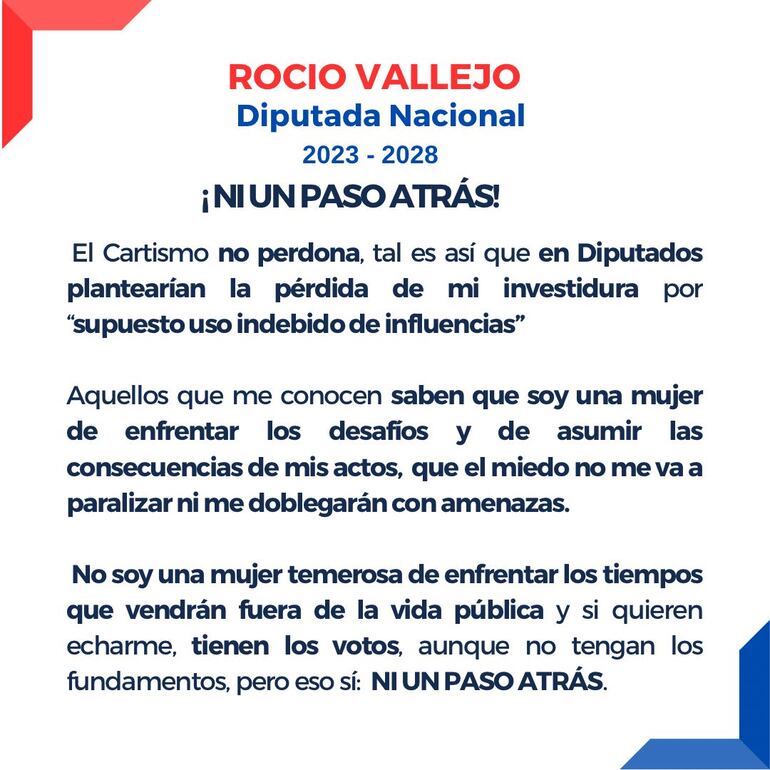 Comunicado de la Diputada Rocío Vallejo. 