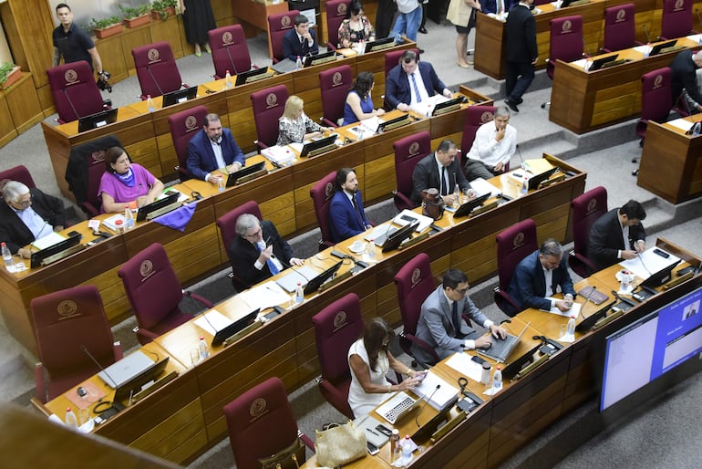 Vista de la bancada de liberales expulsados (tercera fila), liderada por Dionisio Amarilla. Por falta de quorum no se trató el “garrote” contra titular del PLRA.