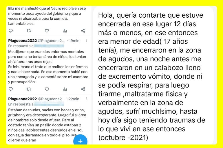 Múltiples denuncias de pacientes del Hospital Psiquiátrico, familiares o testigos.