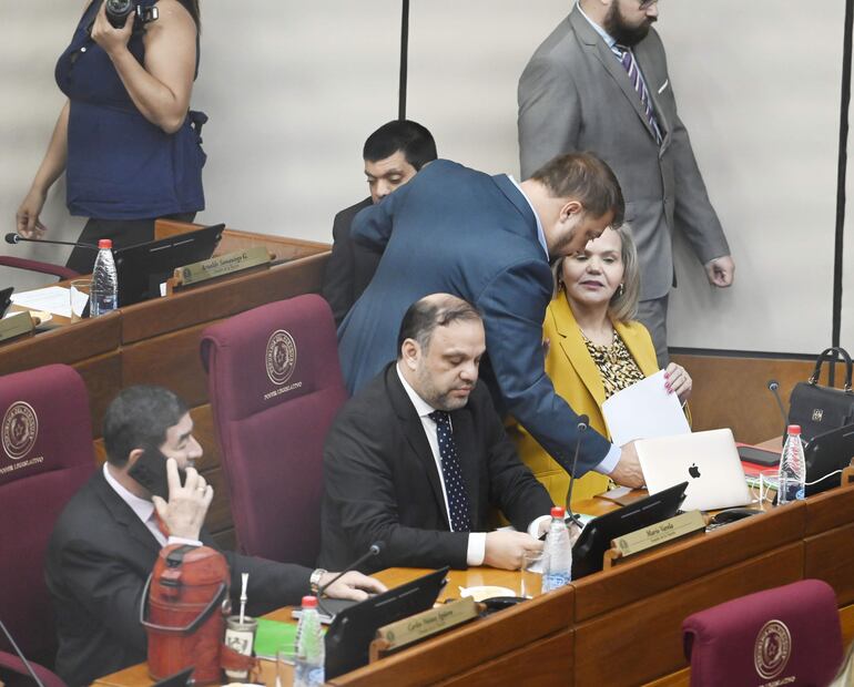 Los senadores Carlos Núñez, Mario Varela y Lilian Samaniego. 