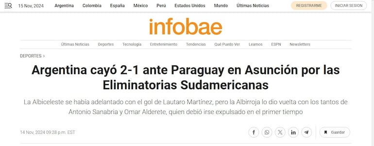 Las portadas de los medios argentinos después de la victoria 2-1 de Paraguay sobre Argentina por las Eliminatorias Sudamericanas 2026.