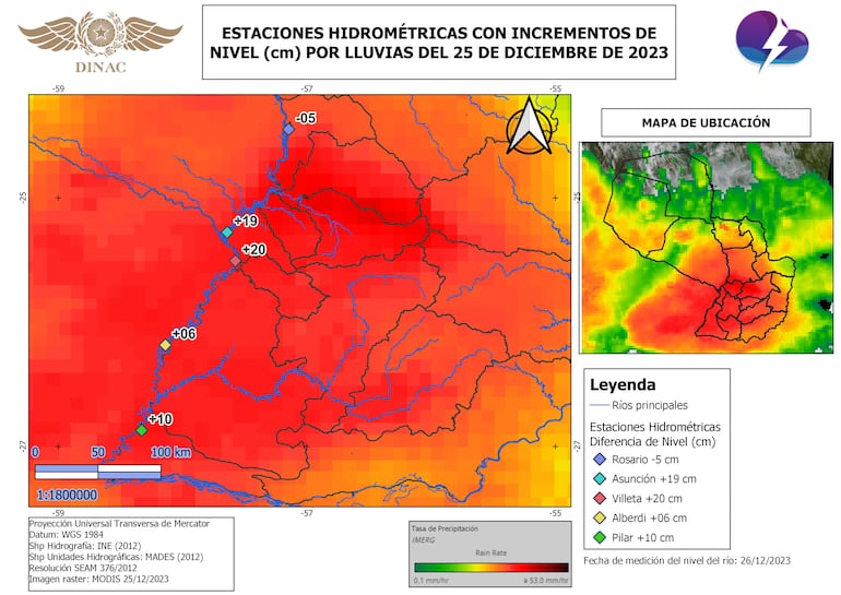 Imagen del crecimiento del río Paraguay, por tormentas de Navidad.