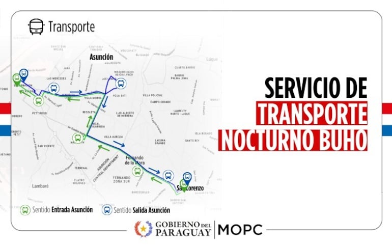 El itinerario del servicio "Buho" que socializó el Viceministerio de Transporte.