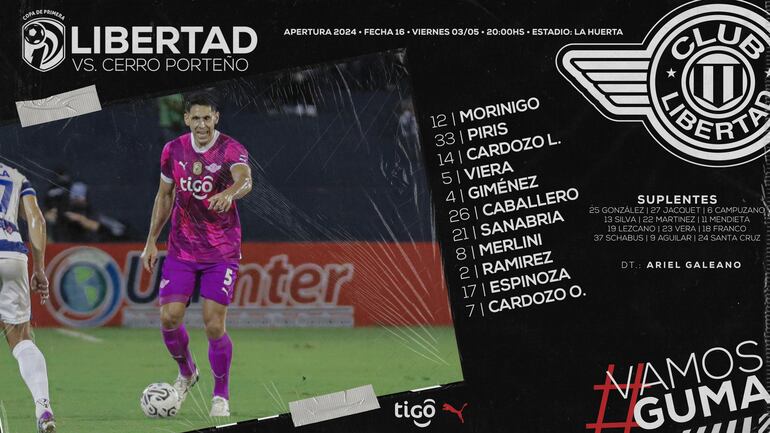 La formación de Libertad vs. Cerro Porteño.