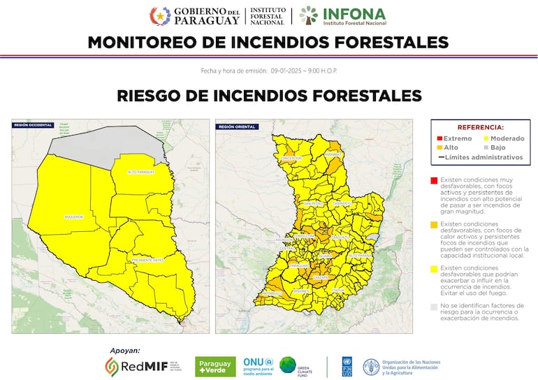 Prácticamente en todo el país existe riesgo "moderado" a "alto" para que se registren nuevos incendios forestales.