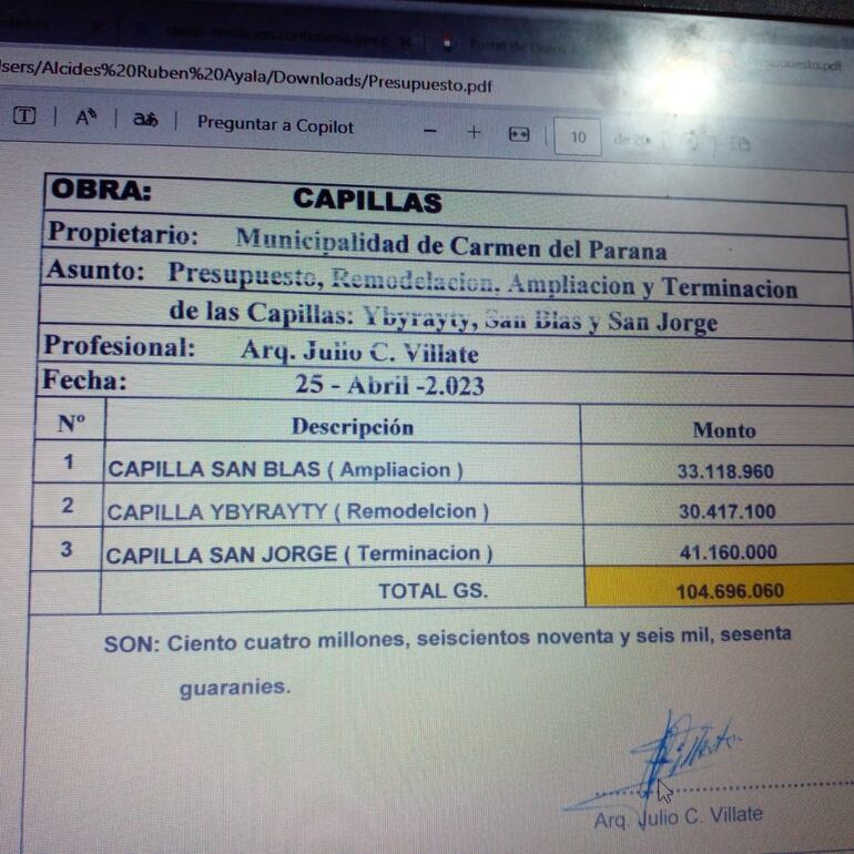 La Junta cuestionó que el mismo fiscal de obras de la Municipalidad, Arq. Julio Villate, aparezca como oferente para la realización de obras por cuenta de la Municipalidad.