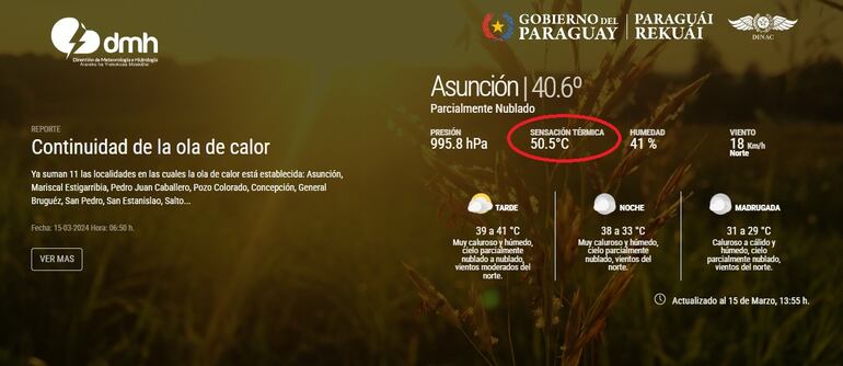 Sensación térmica de 50°C en Asunción.