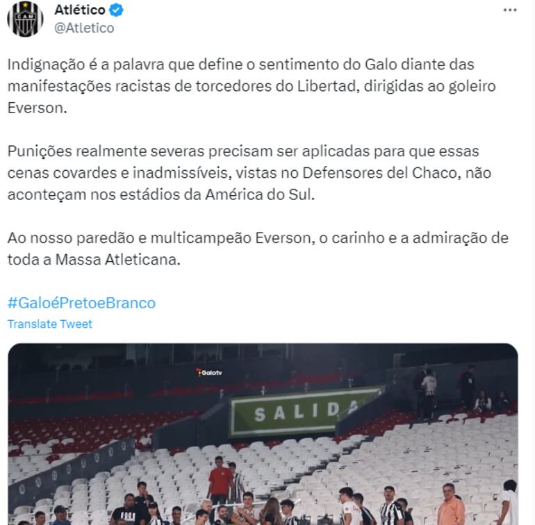 Atlético Mineiro, vía twitter.