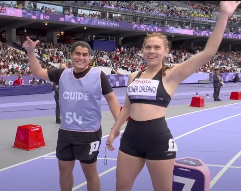 El guía Víctor Duarte Adorno (30 años) y Melissa Tillner (24) cerraron su incursión en los Juegos Paralímpicos de París 2024 con la prueba de los 200 metros, donde finalizaron en el último lugar de su serie, con 33.74.