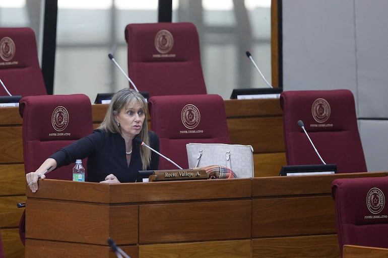 La congresista Rocío Vallejo habla durante una sesión en la Cámara de Diputados este miércoles, en el Palacio Legislativo.