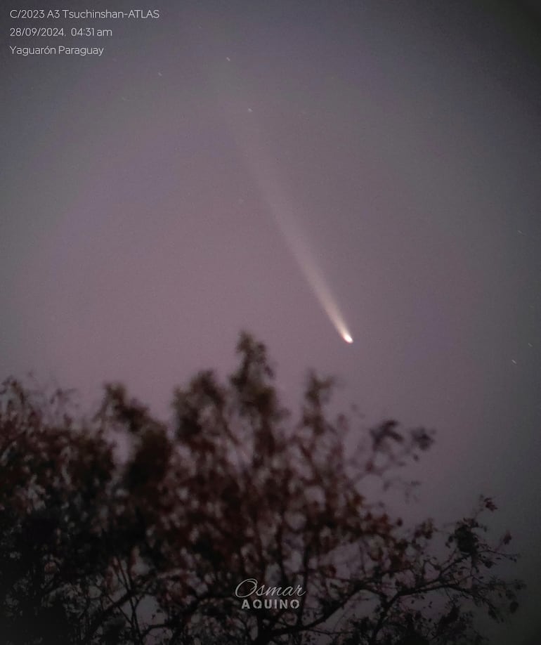 Así se vio el "cometa del siglo" en Yaguarón. Fotografía: Omar Aquino.