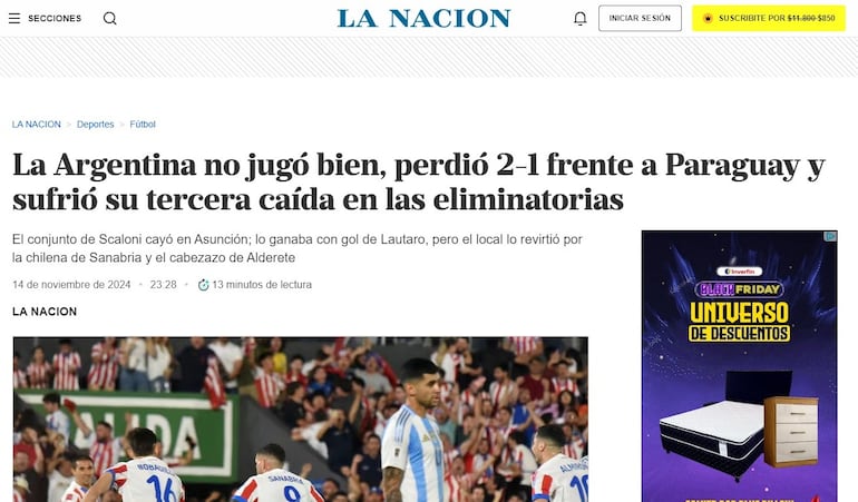 Las portadas de los medios argentinos después de la victoria 2-1 de Paraguay sobre Argentina por las Eliminatorias Sudamericanas 2026.