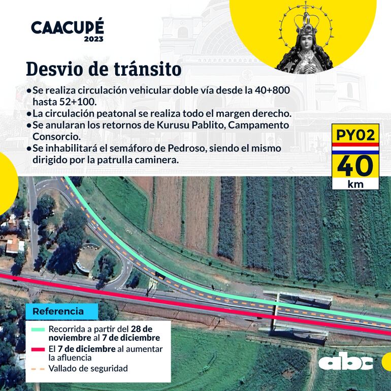 Caacupé: mapa de los desvíos del tránsito.